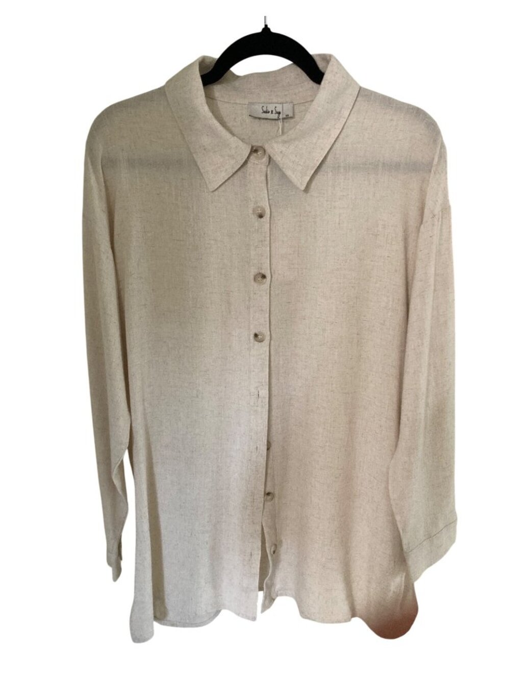 Sadie & Sage Long Sleeve Button Down Linen Blouse Oatmeal XS NWT